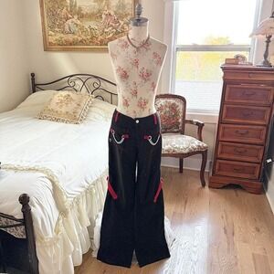Baggy grunge black pants Y2K royal bones wide leg pants size 11